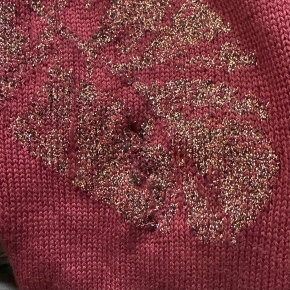 ✨RARE✨ 100% Wool Vintage Balloon Sleeve Tunic Wine Sweater with Gold Leaves - Picture 8 of 9